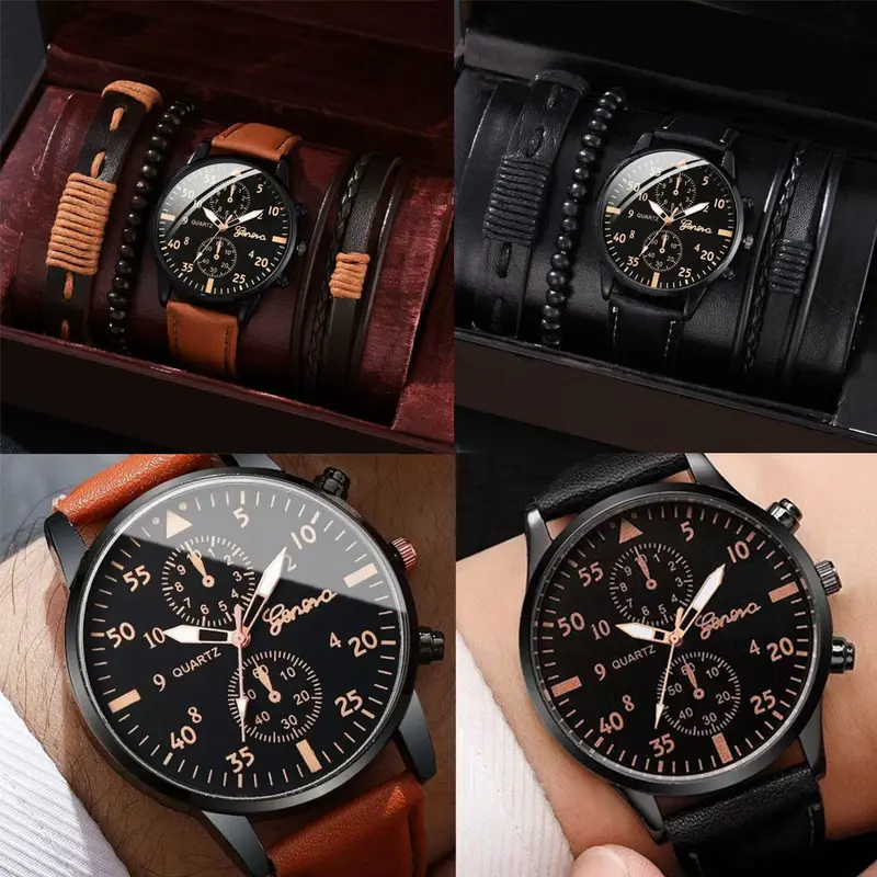 Relógio masculino casual de quartzo com pulseira vintage de PU e bracelete estiloso para uso diário (NÃO ACOMPANHA CAIXA)