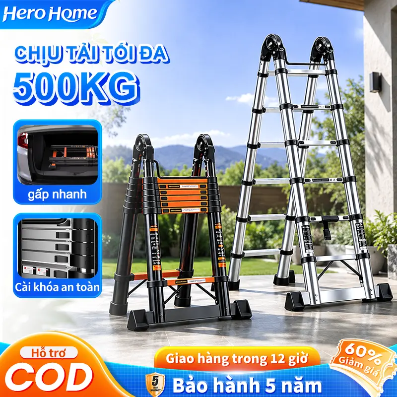 Escalera telescópica plegable 2 en 1 tipo A y recta de acero al carbono/acero inoxidable, anticorrosiva y antideslizante, capacidad de carga de 500KG, altura de 3.4M-5.8M, para hogar y construcción
