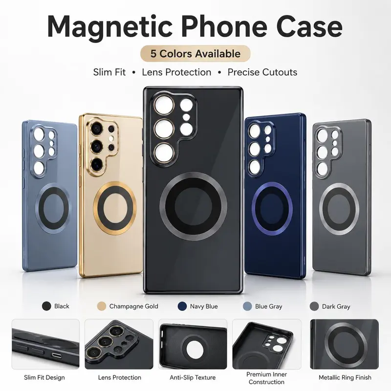 Casing Titanium Matte Metalik dengan MagSafe dan Pelindung Kamera untuk Samsung Galaxy A05/A05s/A06 4G/A24/A25 5G V161/A26/A34/A35/A36/A52 4G/A53/A54/A55/A56/S20 FE/S21/FE/Ultra/S22/Plus/Ultra/S23/FE/Plus/Ultra/S24/FE/Plus/Ultra/S25/Plus/Ultra/S26 Ultra, Antiselip dan Antibenturan