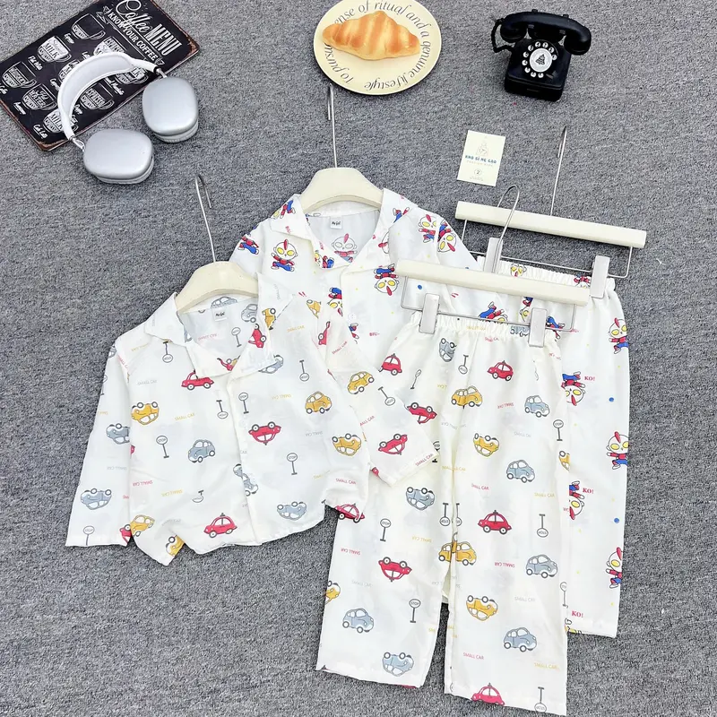 [Kho sỉ mẹ Gạo]10-30KG Bộ Pijama Dài Tay Bé Trai Chất Đũi Mềm Họa Tiết Xe Ô Tô và Siêu Nhân. bộ đồ ngủ cho bé ,Mặc Ngủ,Mặc Nhà,Đi Chơi cho bé