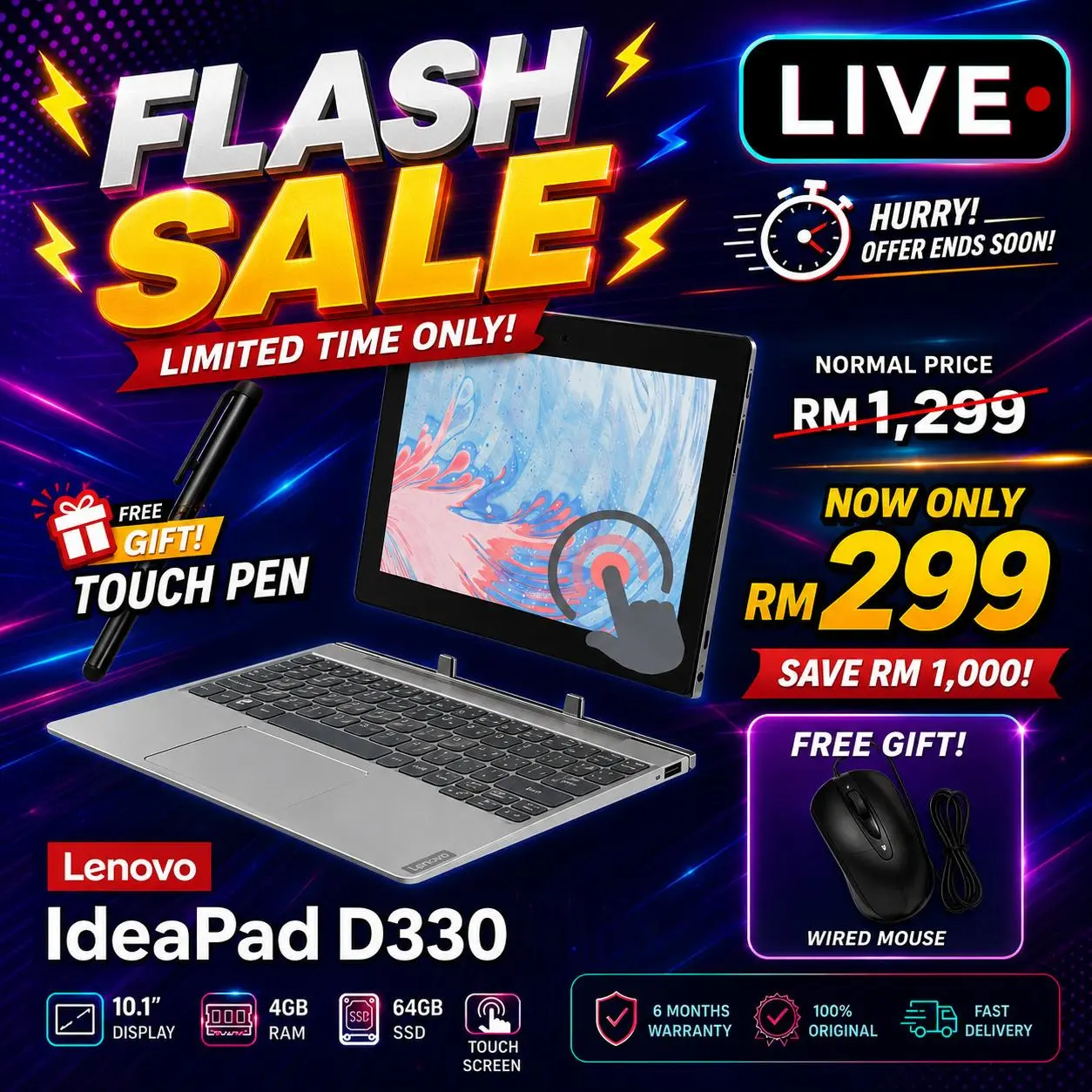 Lenovo IdeaPad D330 reacondicionado, tablet portátil 2 en 1 con pantalla táctil, 4 GB de RAM, SSD de 64 GB y Windows 10