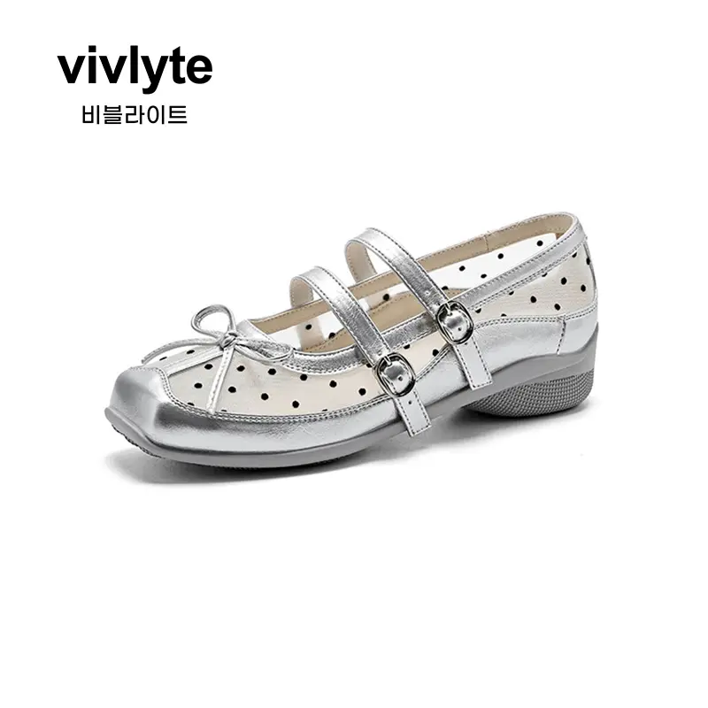 Vivlyte Women's Platform Mesh Polka Dot Mary Jane Shoes Ballet-Inspired Casual Shoes