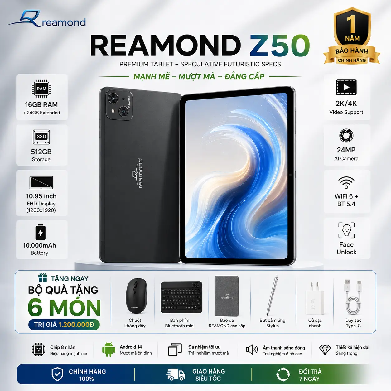 Tablet Reamond Z50 para clases en línea, 16 GB de RAM, 512 GB de almacenamiento, pantalla de 11 pulgadas y batería de 10.000 mAh, para entretenimiento, juegos y películas