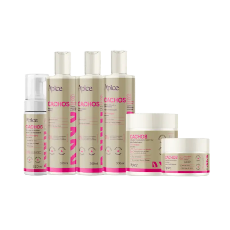 Kit Apice Cachos 300ml: Shampoo, Condicionador, Gelatina, Máscara e Mousse Ativador