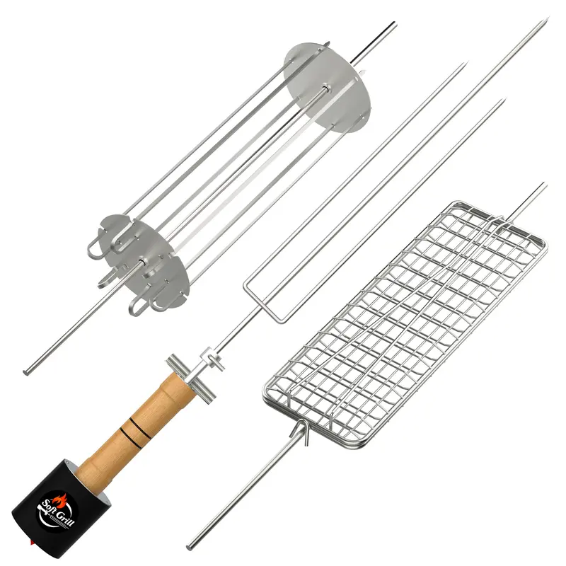 Espeto Giratório Flex Churrasco Soft Grill Kit 3 Itens Premium