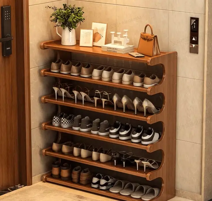 Zapatera Organizador de Bambu en 5/6 Niveles de modelo EE para Almacenamiento de Zapatos,fabricado con tablas reforzadas para soportar cargas pesadas sin roturas. Diseño ventilado antihongo adaptado a zonas húmedas del país, montaje FACIL.Ideal para pasillos,dormitorios juveniles y oficinas pequeñas