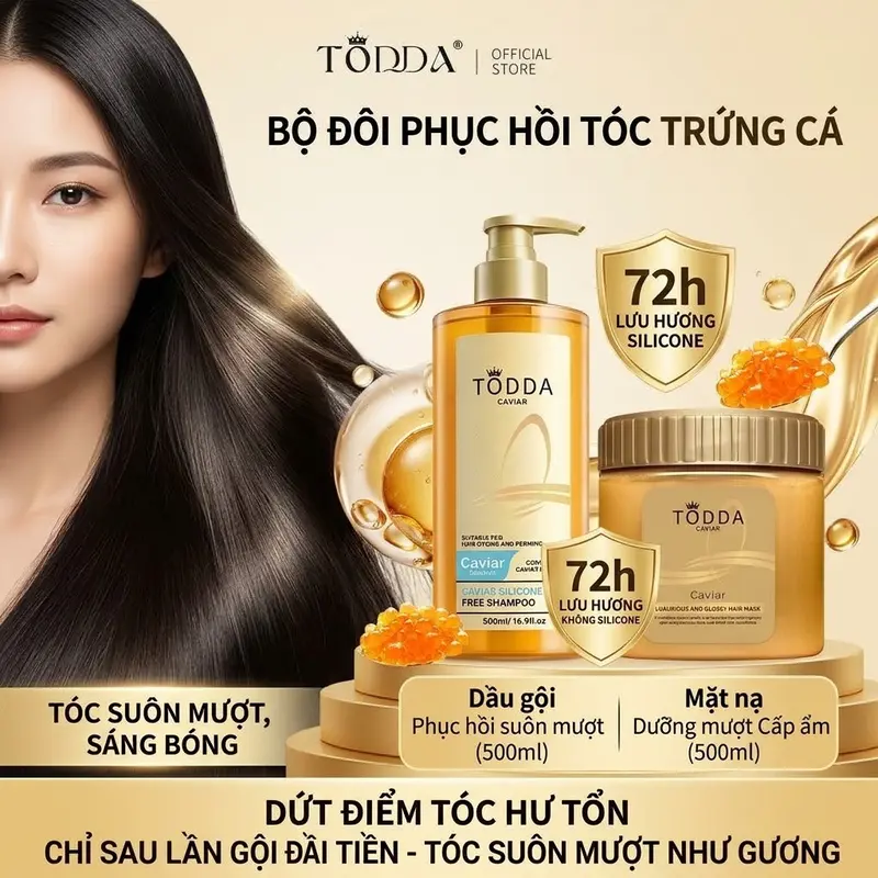 Set de champú y mascarilla capilar TODDA Caviar para todo tipo de cabello: anticaspa, control de grasa, peinado y mejora del cabello seco y enredado