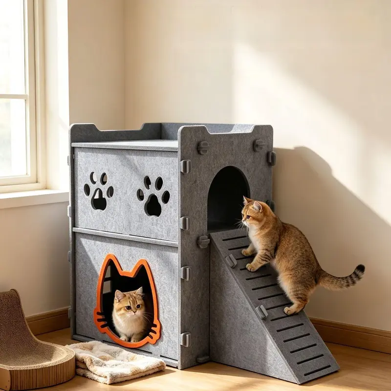Cat Nest Multi‑Story Semi‑Enclosed Cat Villa, Splicable Cat House With Maze Tunnel Extension