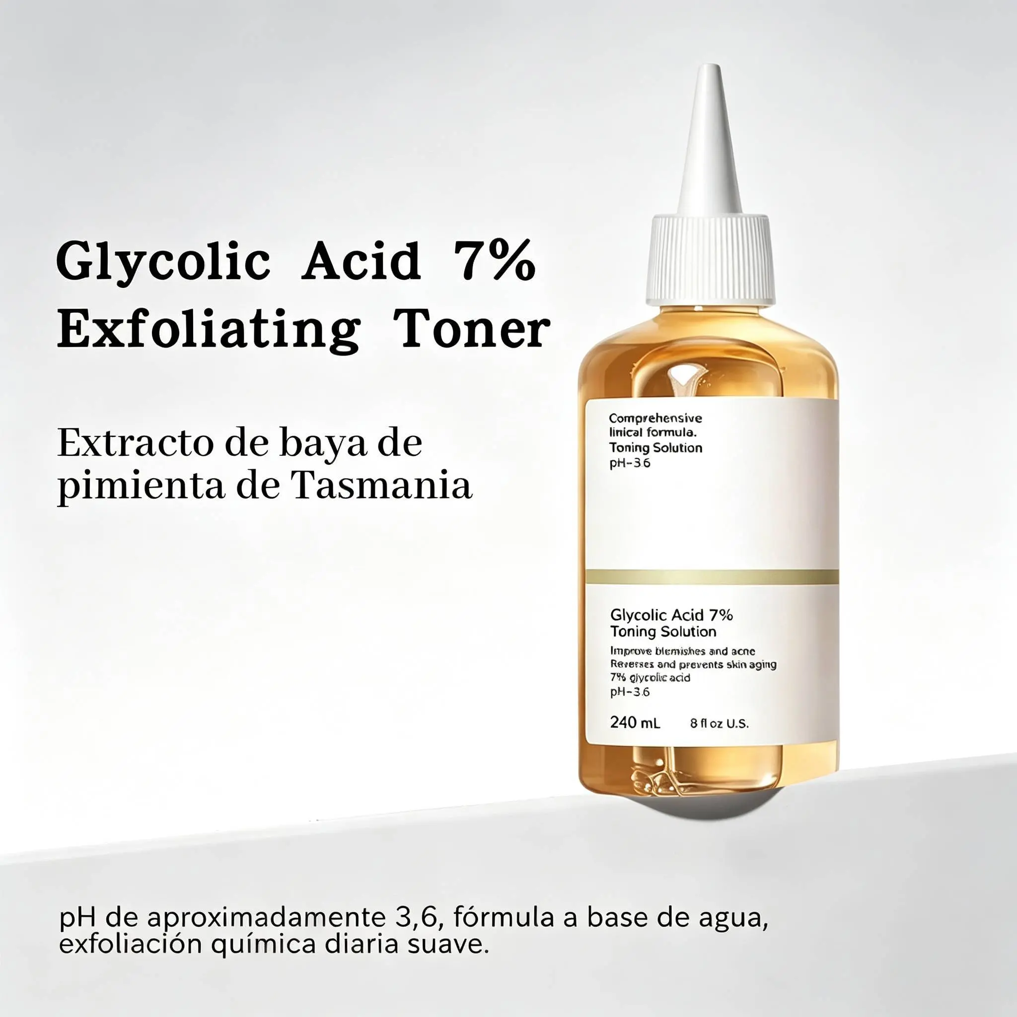 SolucióN Tonificante De áCido GlicóLico , TóNer De áCido GlicóLico，Agua para el cuidado de la piel que reduce el acné, Tónico que contiene pimienta de Tasmania.，Reafirmante, Arrugas, Cuidado De La Piel Facial Brillante. Suero especialmente diseñado para pieles sensibles.
