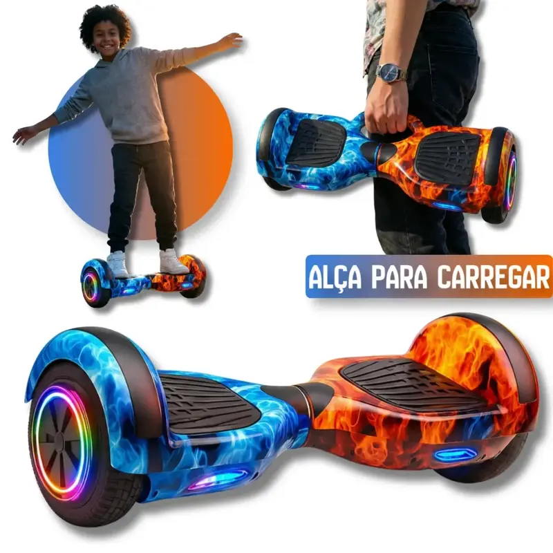Selbstbalancierendes Hoverboard, 6,5 Zoll, 350 W, mit LED-Lichtern, bis 12 km/h und Schutzausrüstung mit Knieschonern für Kinder und Jugendliche, für Parks, Gehwege und Stadtgebiete