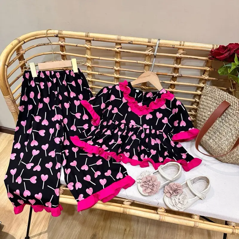 BRIELA SERIES-ONE Set Couple Ibu dan Anak Perempuan Bahan Rayon Motif Bunga / Setelan Anak Homewear Fashion Kids