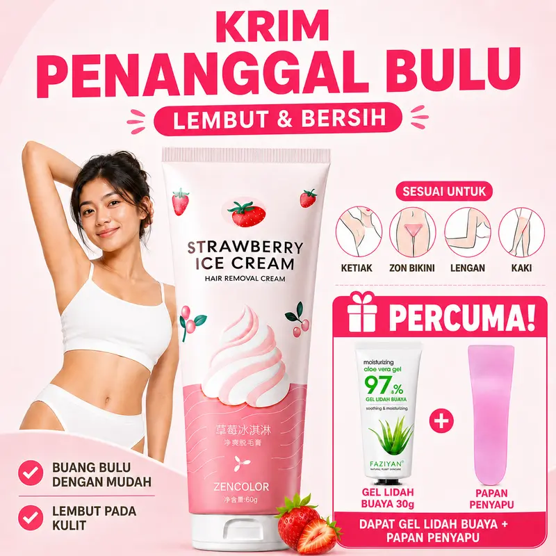 Crème dépilatoire à la fraise 60 g, pour les aisselles, les jambes, les bras et tout le corps