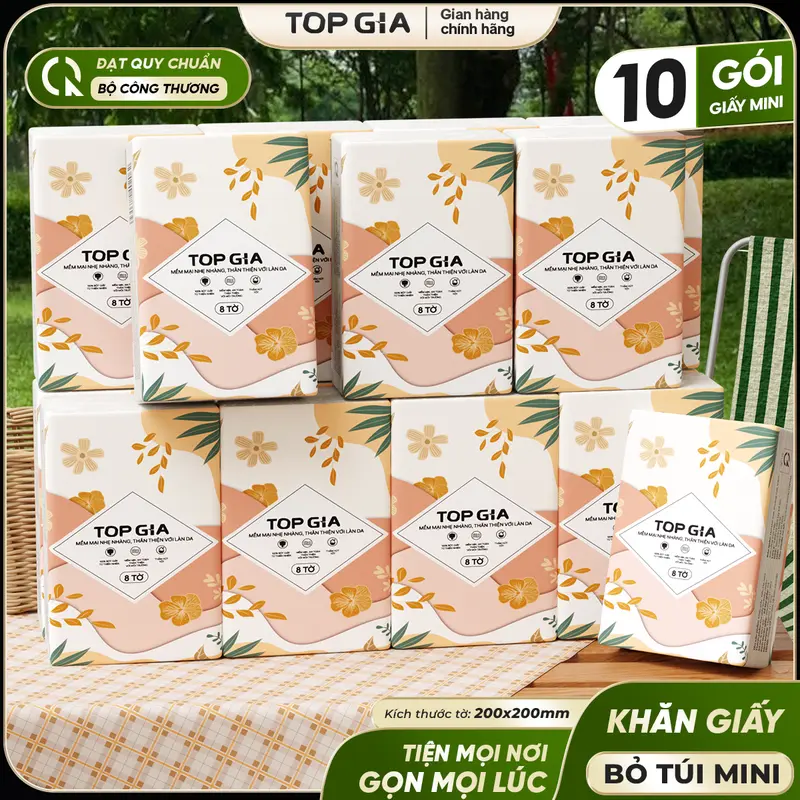 [80 LẦN RÚT ] LỐC 10 GÓI Khăn Giấy Bỏ Túi MINI TIỂU HẠ Khổ Giấy LỚN 20x20cm 4 Lớp Dập Vân 4D bền chắc mềm mịn, khăn giấy vệ sinh ĐẠT QUY CHUẨN CỦA BỘ CÔNG THƯƠNG VTG969