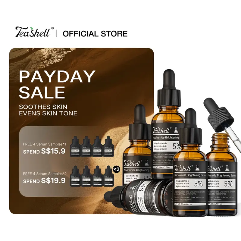 Teashell Whitening Serum with 5% Niacinamide and Alpha Arbutin, 30ml × 5, for Dark Spots, Brighter-Looking Skin and Hydration, Suitable for Sensitive Skin