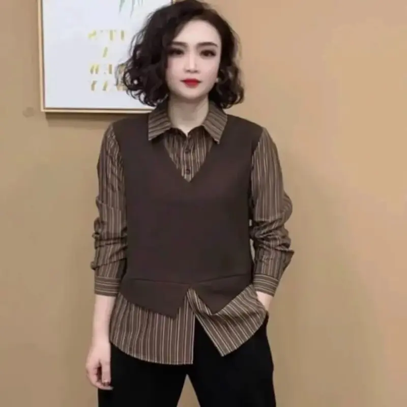 FADFAD Atasan office wanita lengan panjang dengan berlapis rompi bergaya kasual