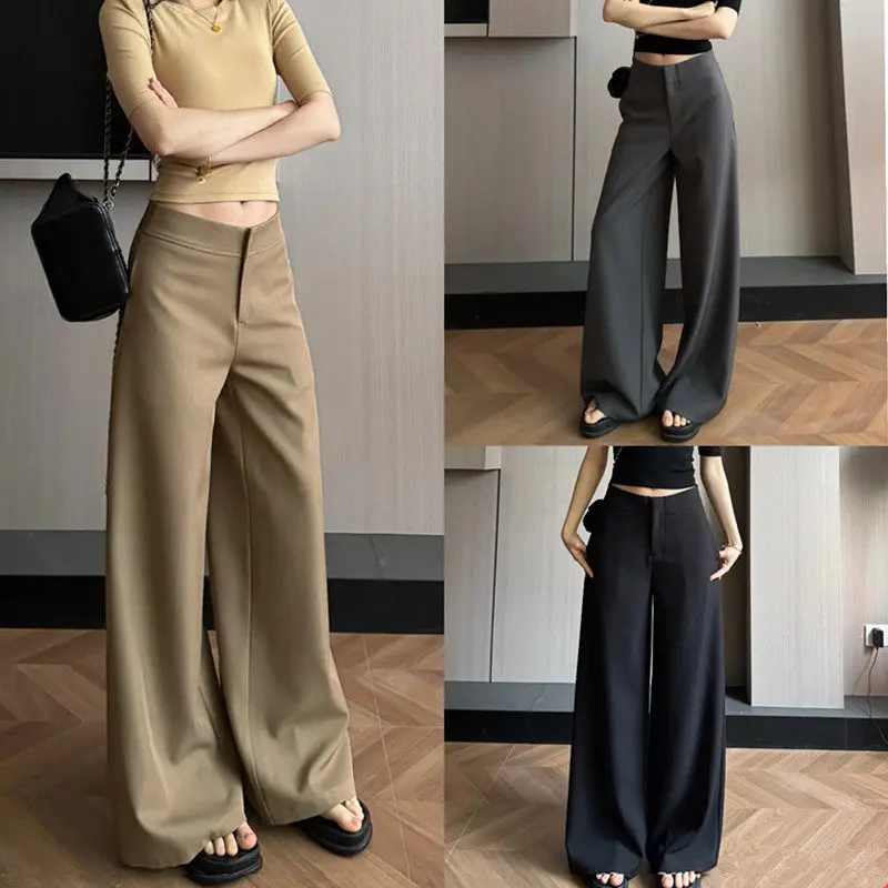 99381 Casual Wide-Leg Suit Trousers with Straight-Leg Flared Cut