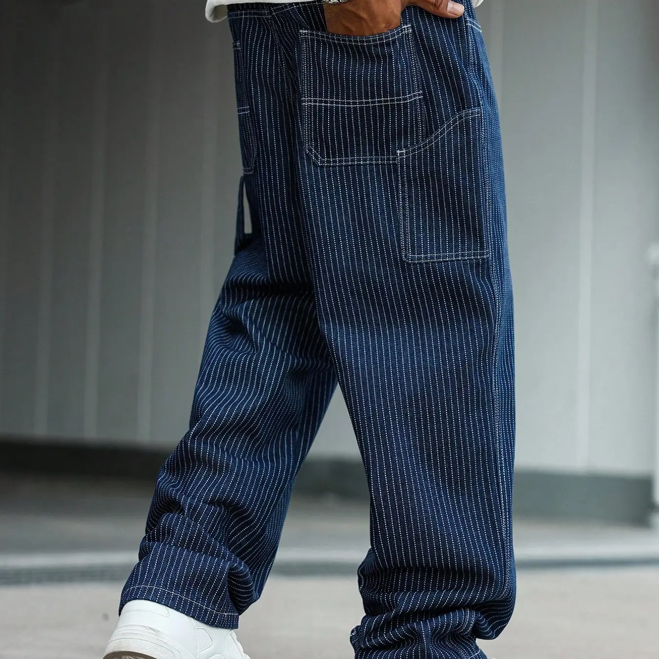 Vintage Striped Wide Leg Jeans, Loose Fit American Retro Baggy Jean Pants, Plain Surface, All Seasons, Street Style