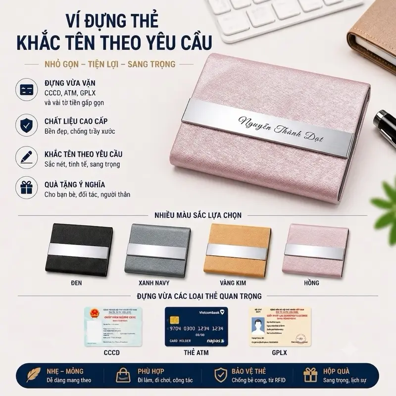 【名入れ】男女兼用 Luxury 多機能カードケース ATMカード・CCCD・硬質カード対応 ギフト向け カラーバリエーション