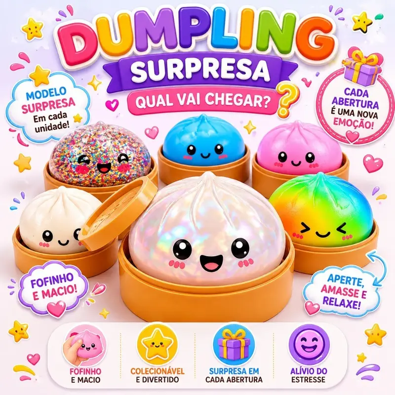 Glitter Dumpling中国小包子造型捏捏乐惊喜盒，解压玩具