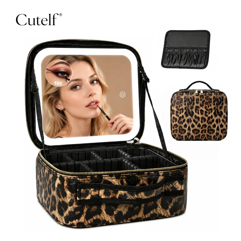 CUTELF  Bolsa De Maquillaje De Viaje Con Luz Led Y Espejo,Neceser Organizador De Cosméticos