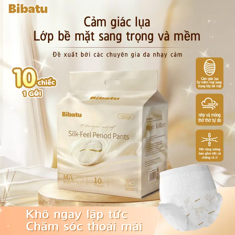 【업그레이드】Bibatu 여성용 생리 팬티형 생리대 (10개) 항균, 360도 샘 방지, 부드럽고 통기성 좋은 즉시 흡수형, 주야간 및 산후용