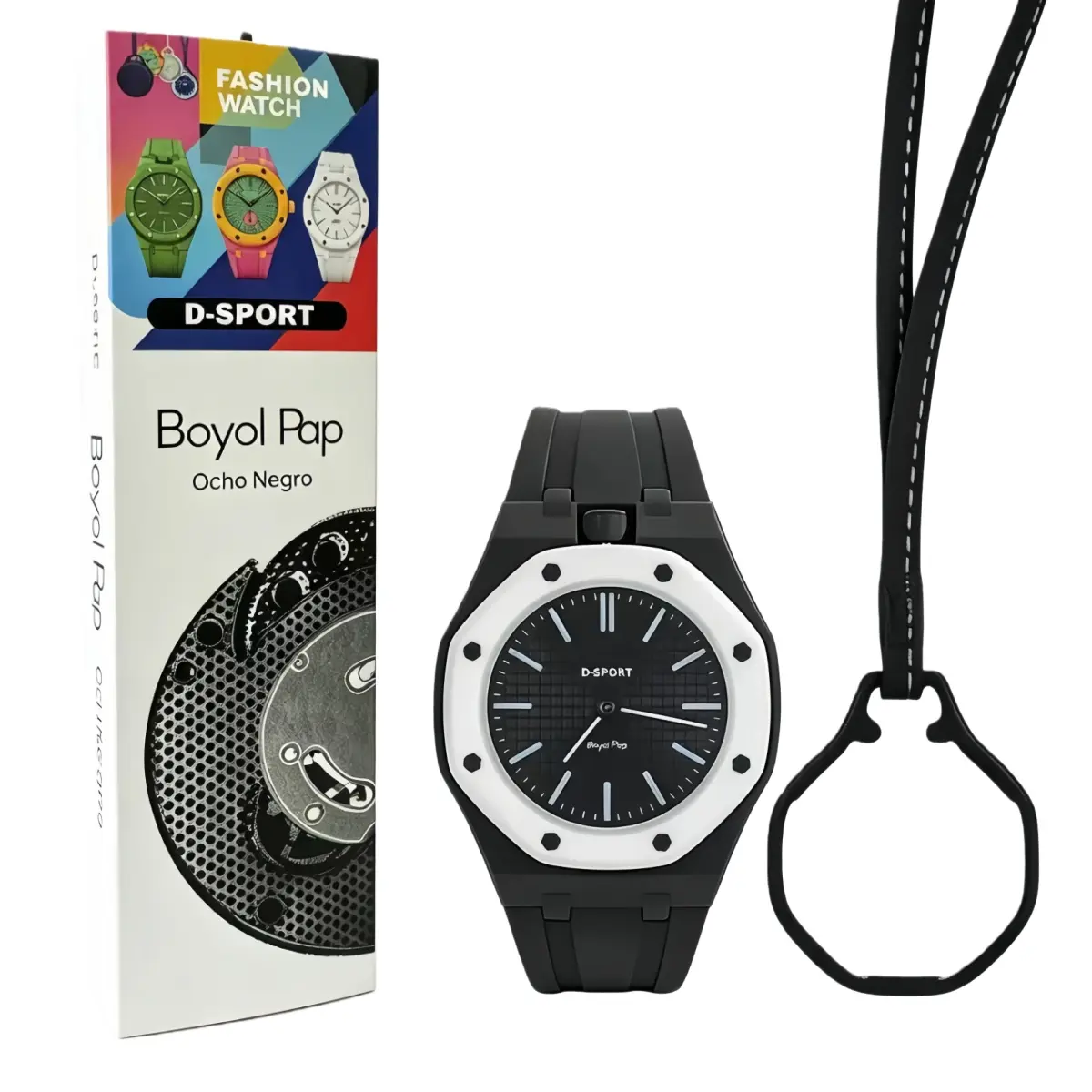 Achteckige Quarz-Modeuhr für Damen und Herren mit austauschbarem Leder- und Silikonarmband, auch als Taschenuhr oder Paaruhr tragbar