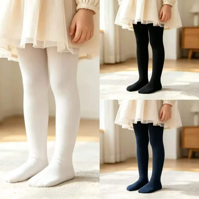 Malla para Niña de Algodón | Medias Enteras Infantiles Suaves, Elásticas y Cómodas | Mallas Térmicas para Otoño e Invierno | Colores Blanco, Negro y Azul Marino | Ideales para Vestidos, Uniforme Escolar, Fiestas, Uso Diario | Alta Calidad y Gran Ajuste para Niñas，pantimedias niña, medias para niña