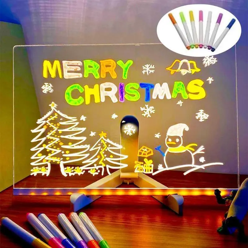 Painel LED para crianças - Brinquedos para crianças em idade pré-escolar para desenhar, tabuleiro de desenho reutilizável com 7 canetas, brinquedos indispensáveis para viajar