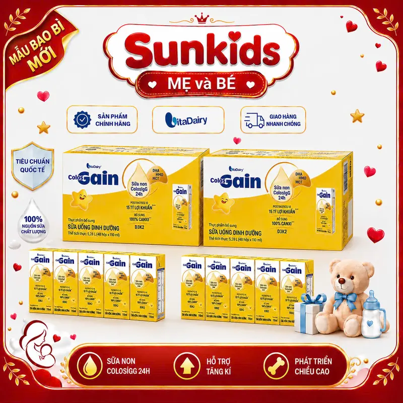 Combo 2 Thùng 96 Hộp [ Gain] Sữa Uống Dinh Dưỡng Colos Gain 110ml - Hỗ Trợ Tăng Ki, Giúp Tăng Cường Đề Kháng