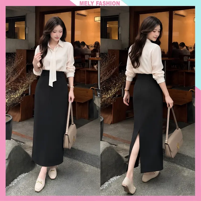 Chân váy dáng dài công sở Mely Fashion cạp cao tôn dáng có xẻ tà sau dễ mặc dễ phối CV134