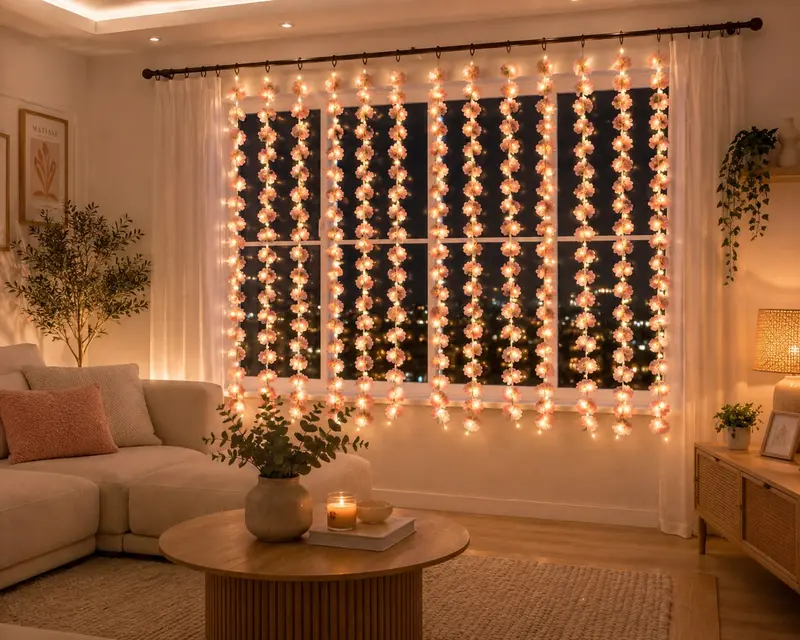 Cortina de Luces LED con Flores Decorativas