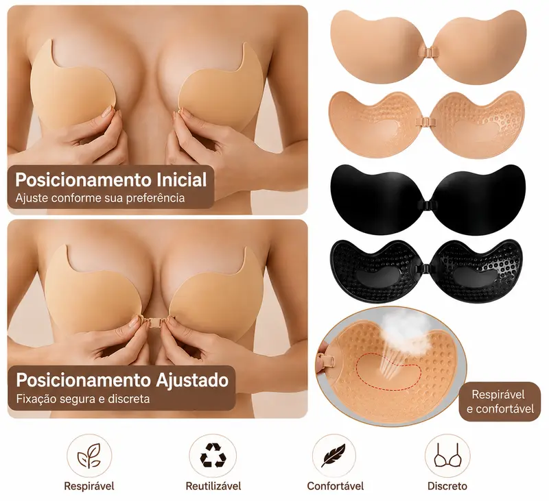 Soutien-gorge adhésif invisible en silicone, réutilisable, sans bretelles et respirant, pour robes décolletées et dos nus