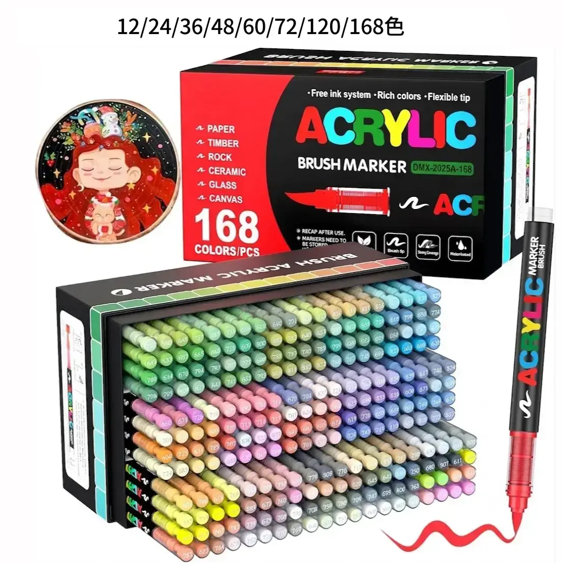 Acrylstifte-Set mit Pinselspitze, 12/24/36/48/60/72/120/168 Farben, zum Bemalen von Steinen, Holz und Leinwand, für DIY-Bastelprojekte und als Weihnachtsgeschenk #TOP PICKS