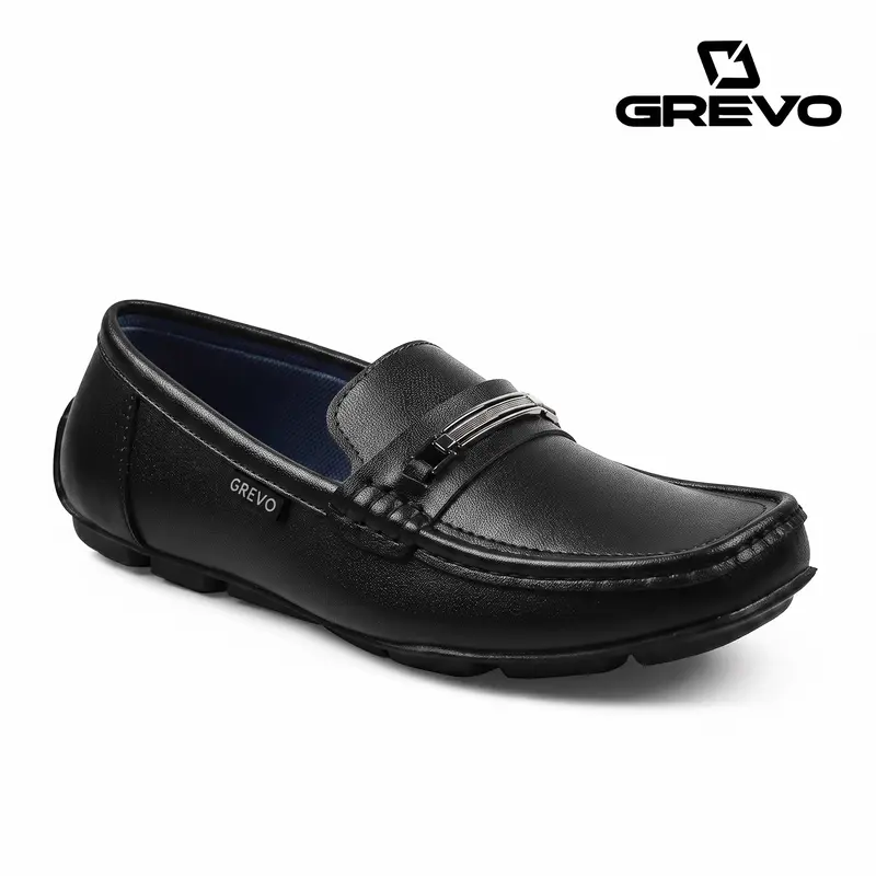 GREVO LENSO Men’s Slip-On Loafers with Metal Buckle, for Work, Office and Casual Wear