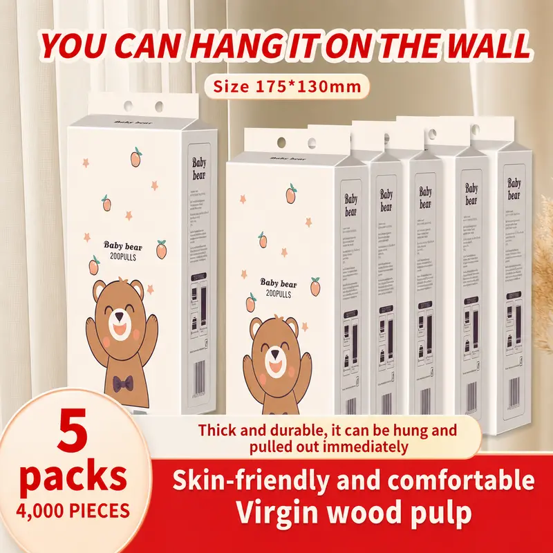 Dinomi 【5 Pack】 (Cute Hanging Tissue) 200 Sheets cheerful tissue AIR-cushion tissue  Comfort 3ply virgin wood pulp tisu