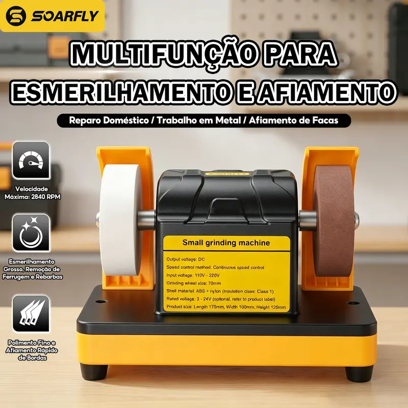 SOARFLY 220W Mini Bench Grinder with 12 Speed Levels and Dual 70mm Grinding Wheels