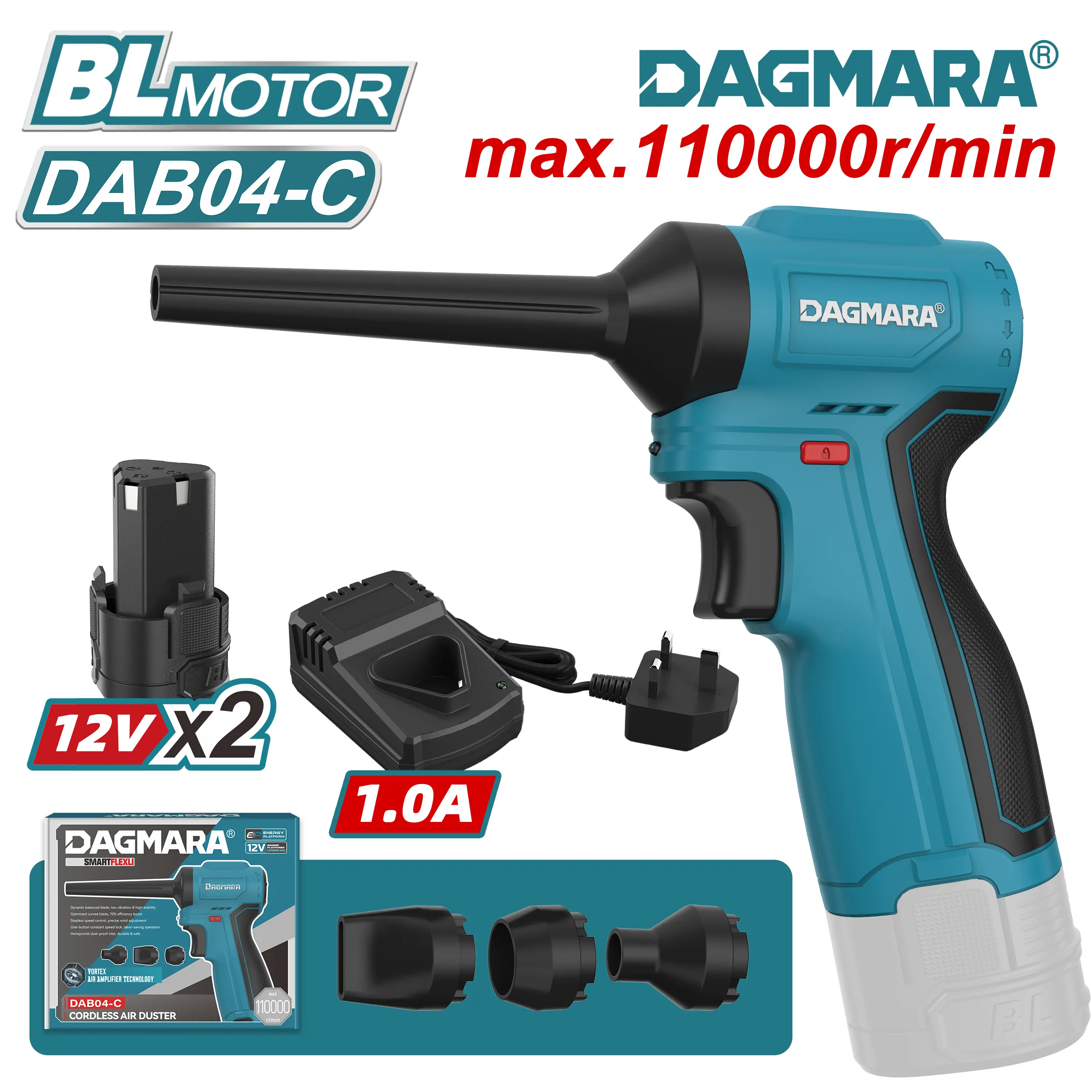 Soplador de aire inalámbrico recargable DAGMARA 12 V para limpiar autos y PC