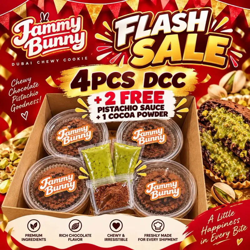 Jammy Bunny 45G Dubai Chewy Cookies, Buy 3 Get 1 with 2 Free Pistachio Sauces, Flash Sale