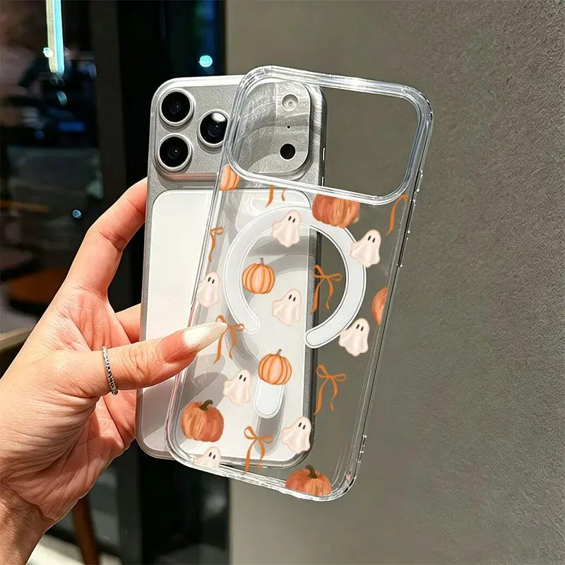 Watercolour Orange Ghost Pumpkin and Butterfly Autumn Halloween Phone Case for iPhone 17, 16, 15, 14, 13, 12 and 11, Plus, Pro and Max