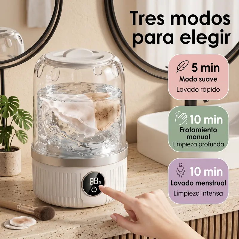 Portable USB Rechargeable Mini Washing Machine, 3000mAh Battery, LED Display, One-Touch Travel Washer for Underwear, Socks and Baby Clothes