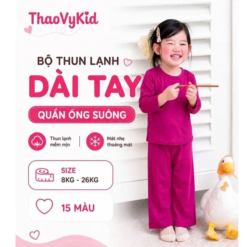 (OS) Bộ Tay Dài Quần Dài Ống Suông Thun Lạnh Mềm Mại Cho Bé Size từ 8kg-26kg 15 màu thoáng mát ThaoVyKid