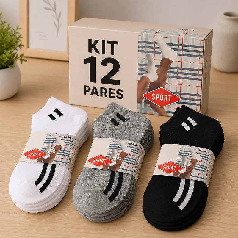 Kit de meias soquete de cano curto unissex, confortáveis, com 3, 6 ou 12 pares, menor preço