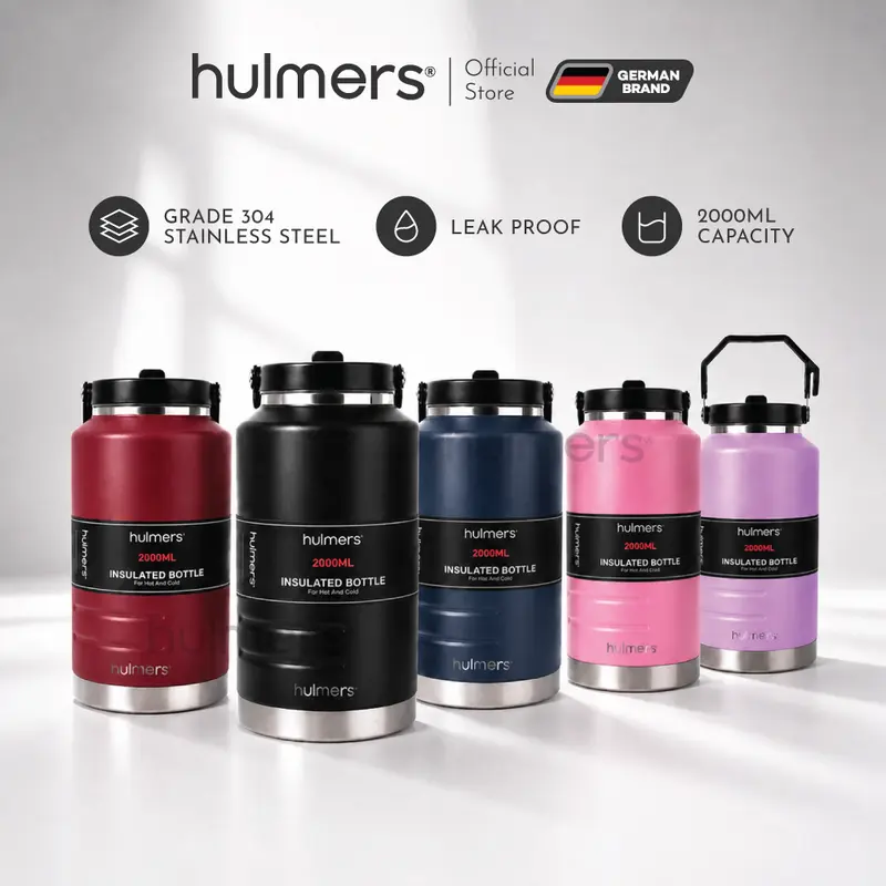 Hulmers Hydramax HM-2000ML 2000ml Insulated Vacuum Bottle, 304 Stainless Steel, for Hot and Cold Drinks