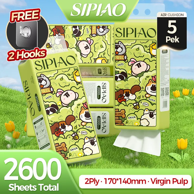 [5er-Pack] Sipiao Hänge-Taschentücher (13016-5), weich, für die Gesichtsreinigung | 170 × 140 mm, 2-lagig, 520 Blatt, GB/T 20808 | 5 Packungen pro Karton +1737098049616512578