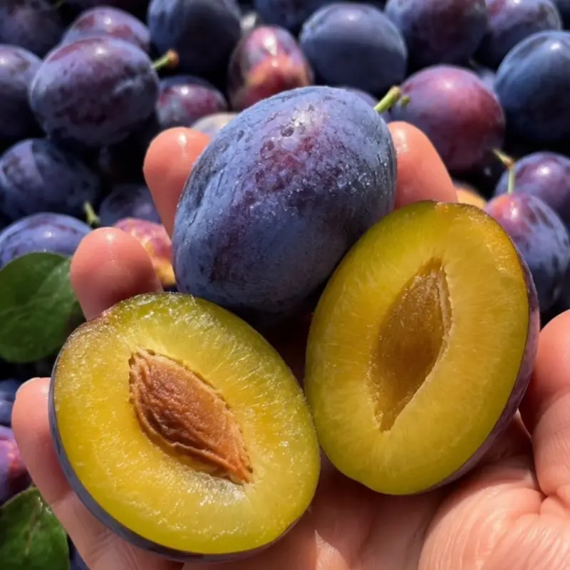 Ciruelas frescas agridulces, 20-25 unidades por kg, tamaños medianos y grandes surtidos, peso sin caja