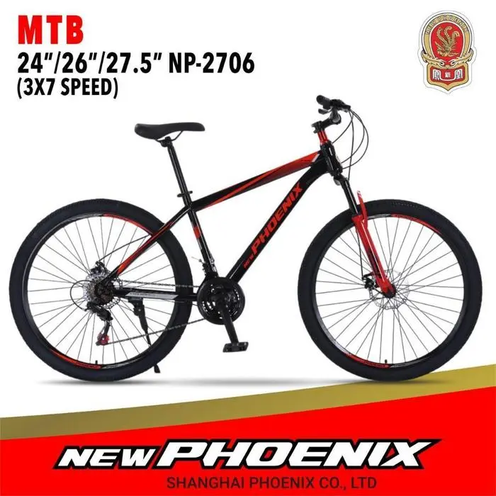 Xe đạp địa hình MTB 24 26 27.5 inch NEW PHOENIX 2706 3 x 7 tốc độ – đen đỏ, 26 inch