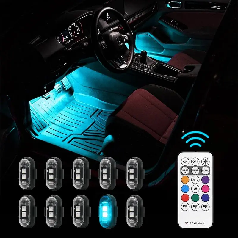 Luzes LED RGB para área dos pés do carro, recarregáveis por USB, com controle remoto, à prova d’água, para decoração interna de carros, motos, SUVs e picapes
