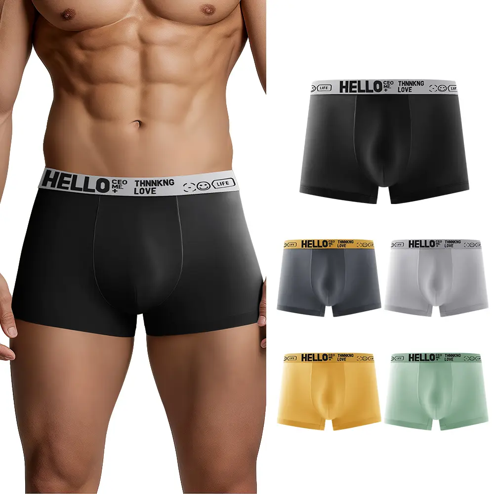 Kit com 5 cuecas boxer masculinas de algodão respirável, 5 cores variadas e cós elástico confortável para uso diário
