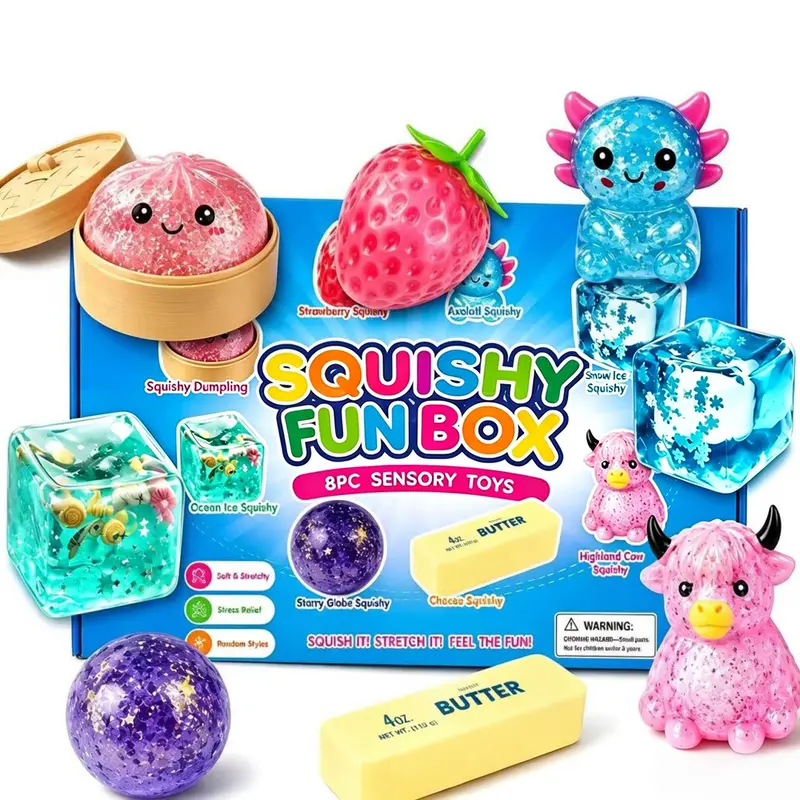 8-Piece TPR Slow-Rebound Squishy Toy Set, Fixed Styles, Not Random
