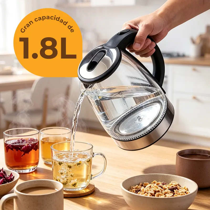 Large-Capacity Glass Electric Kettle with LED Light and Automatic Shutoff for Home or Office